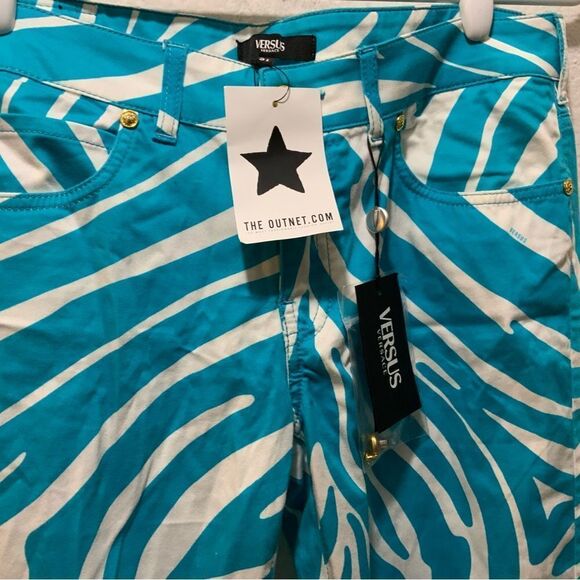 Versus Versace Turquoise Zebra Animal Print Skinny Jeans size 31 - Picture 5 of 12